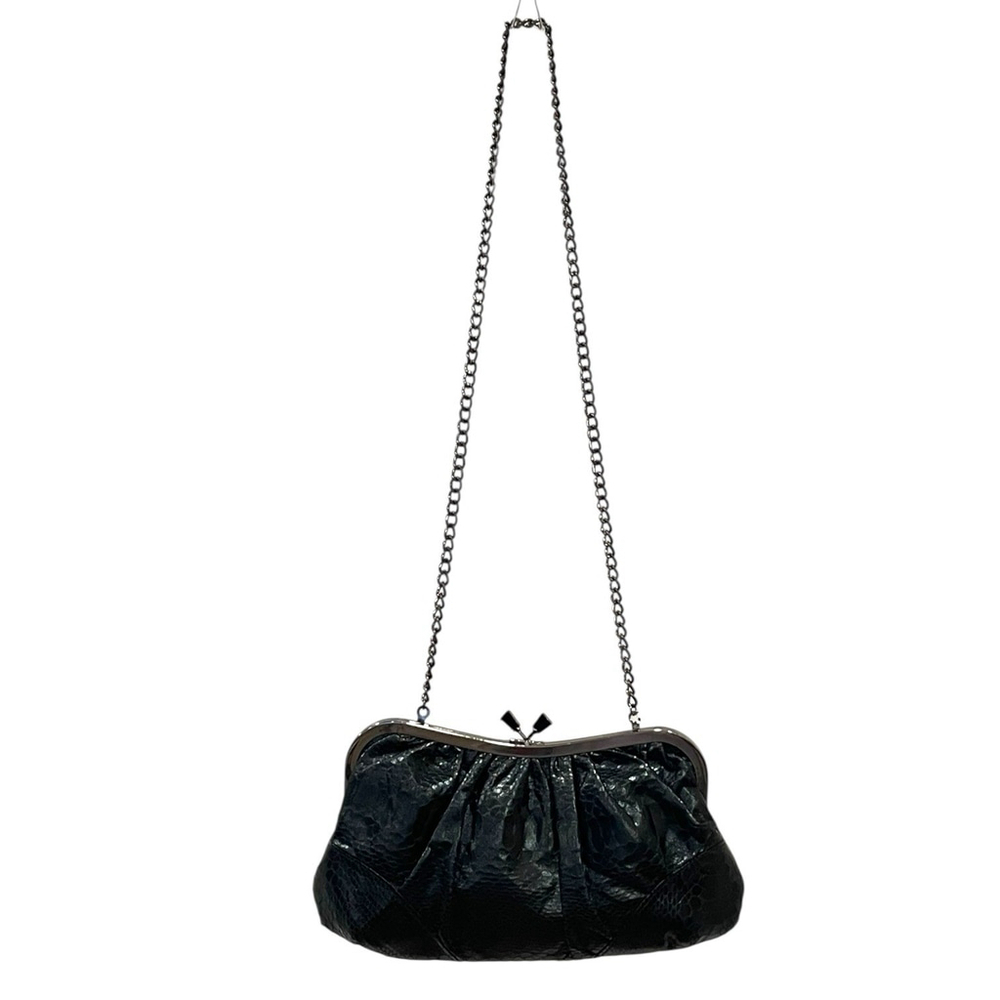 Jessica McClintock Faux Snakeskin Bag Kiss Clasp Gunmetal Chain Strap Black - Picture 3 of 13